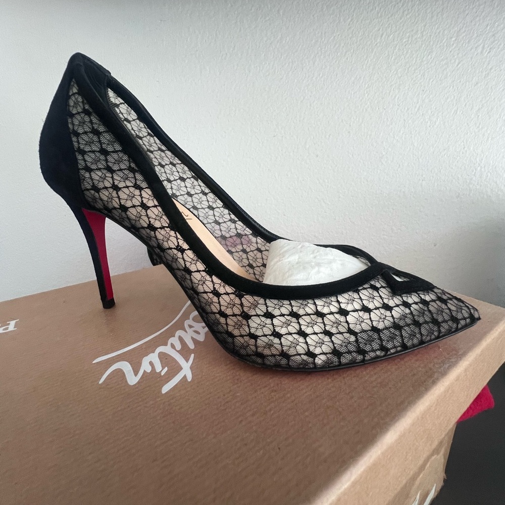 Christian Louboutin Black Lace Heels with Red Sole
